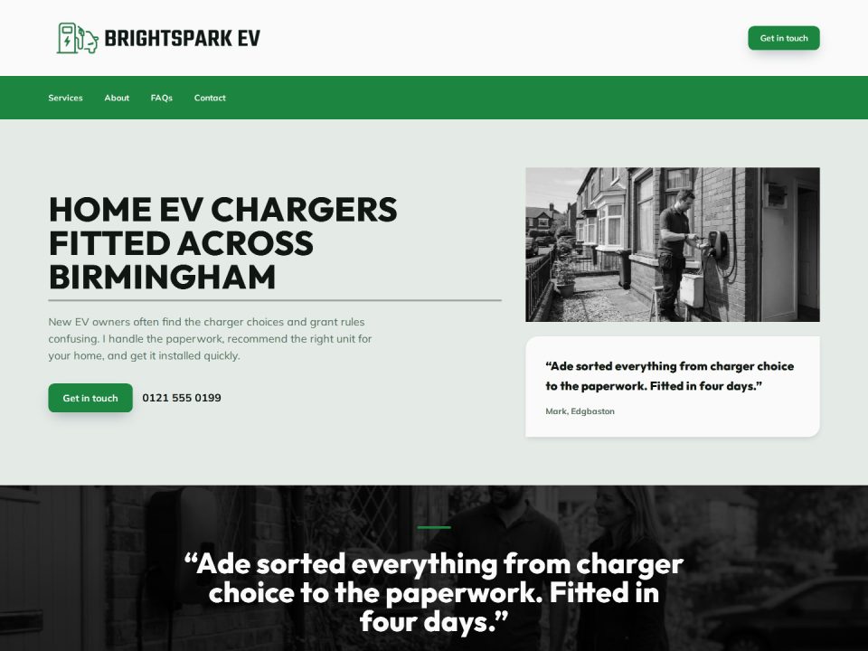 Website preview for BrightSpark EV